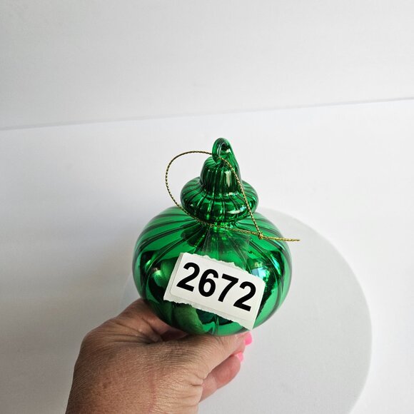 Handblown Green Glass Ornament – 5.75" Tall x 3.5" Wide – Vintage Style Holiday - Picture 8 of 8